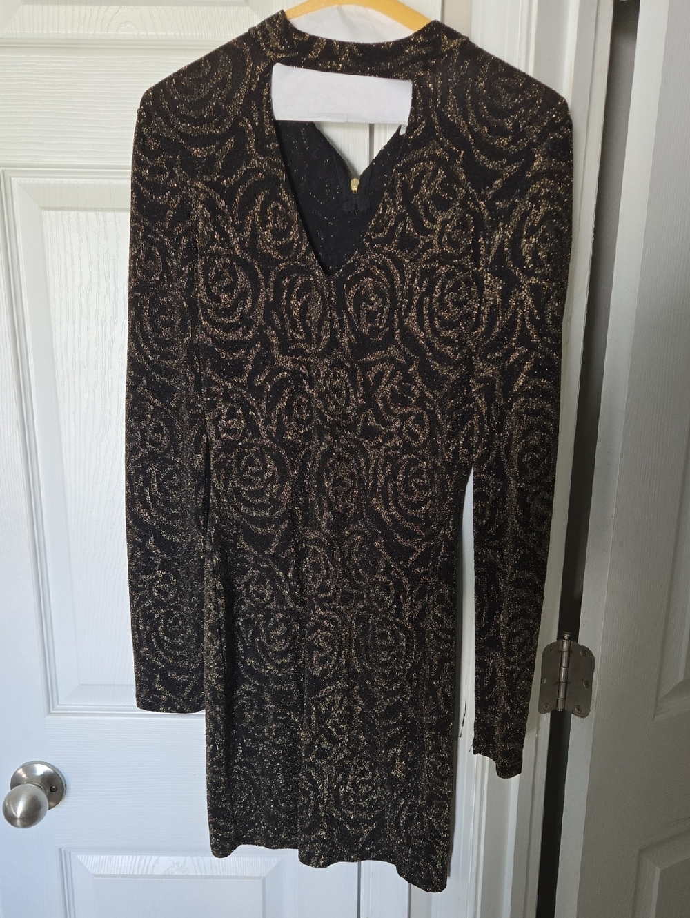 Guess Black Long-Sleeve Dress with Gold Swirl Detail